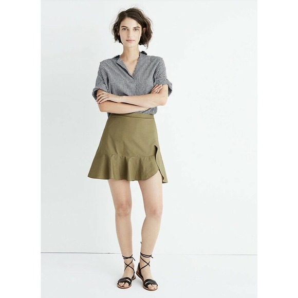 Madewell Ruffle Expat‎ Olive Wrap Skirt Size 2 - Picture 1 of 10